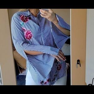 Flower Embroider button down shirt